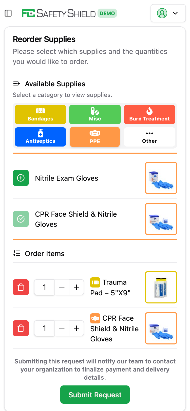 Reordering first aid supplies
